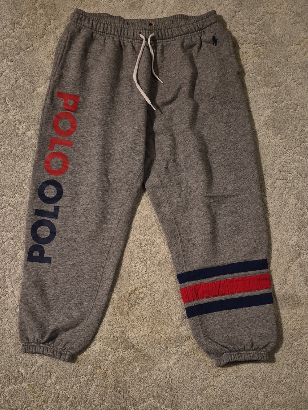 Polo by Ralph Lauren Grey Joggers with Red & Navy Logo Stripes